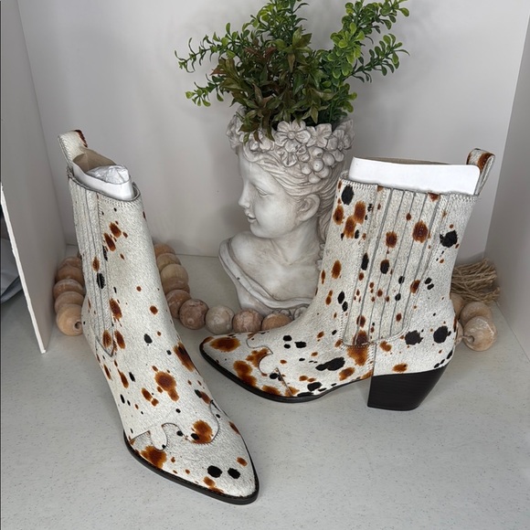 Collins White Multi Speckle Calf Hair Leather Ankle Boots Sz 7.5 - Picture 2 of 12